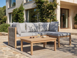 Beliani Garden Corner Sofa With Table 3 Seater Arabba Left Hand Certified Acacia Wood Grey - thumbnail 2