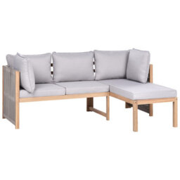 Beliani Garden Corner Sofa With Table 3 Seater Arabba Left Hand Certified Acacia Wood Grey - thumbnail 5