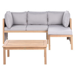 Beliani Garden Corner Sofa With Table 3 Seater Arabba Left Hand Certified Acacia Wood Grey - thumbnail 4