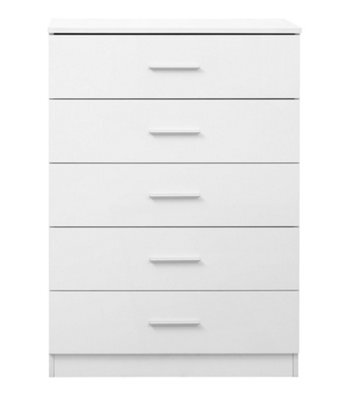 Reflect 5 Drawer Chest - White Gloss & Matt White - Modern Vertical Bedroom Storage Unit - H: 100Cm X W: 70Cm X D: 40Cm - image 1