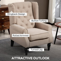 B Retro Accent Chair Wingback Armchair With Wood Frame For Living Room - thumbnail 3