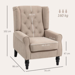 B Retro Accent Chair Wingback Armchair With Wood Frame For Living Room - thumbnail 2