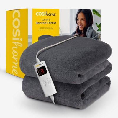 Cosi Home Faux Fur Electric Heated Throw - Grey - image 1