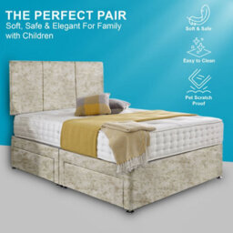 Dining Tables Chelsea Headboard Divan Set, 2 Drawer On Same Side With Sprung 1500 Comfort Mattress - Crushed Velvet Champagne - Double - thumbnail 2