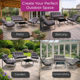 Neo 4 Pc Outdoor Metal Patio Furniture Set With Cushions Glass Coffee Table - thumbnail 5