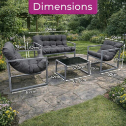 Neo 4 Pc Outdoor Metal Patio Furniture Set With Cushions Glass Coffee Table - thumbnail 6