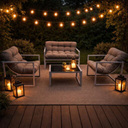 Neo 4 Pc Outdoor Metal Patio Furniture Set With Cushions Glass Coffee Table - thumbnail 7