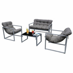 Neo 4 Pc Outdoor Metal Patio Furniture Set With Cushions Glass Coffee Table - thumbnail 2