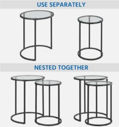 Round Nesting Coffee Table Set, Stacking Sofa Side Table With Glass Top, Black - thumbnail 5