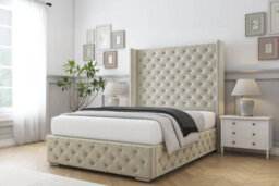 "Sloomy Arundel Cream Plush Bed Frame With Mattress With 50""  Upholstered Wingback Headboard 3' Single" - thumbnail 2
