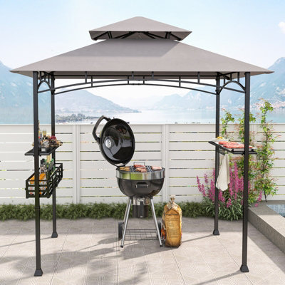 Costway 242 X 153 Cm Outdoor Grill Gazebo Double Tiered Bbq Canopy Tent W/ 2 Side Shelves - image 1