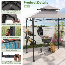 Costway 242 X 153 Cm Outdoor Grill Gazebo Double Tiered Bbq Canopy Tent W/ 2 Side Shelves - thumbnail 9
