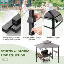 Costway 242 X 153 Cm Outdoor Grill Gazebo Double Tiered Bbq Canopy Tent W/ 2 Side Shelves - thumbnail 8