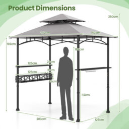 Costway 242 X 153 Cm Outdoor Grill Gazebo Double Tiered Bbq Canopy Tent W/ 2 Side Shelves - thumbnail 3