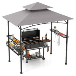 Costway 242 X 153 Cm Outdoor Grill Gazebo Double Tiered Bbq Canopy Tent W/ 2 Side Shelves - thumbnail 2