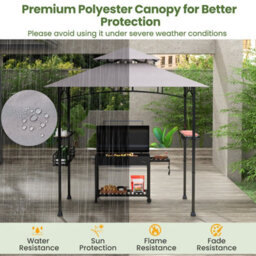 Costway 242 X 153 Cm Outdoor Grill Gazebo Double Tiered Bbq Canopy Tent W/ 2 Side Shelves - thumbnail 6