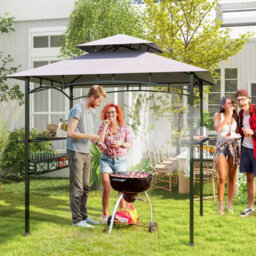 Costway 242 X 153 Cm Outdoor Grill Gazebo Double Tiered Bbq Canopy Tent W/ 2 Side Shelves - thumbnail 4