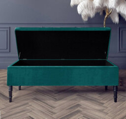 Paris Plain 150Cm Ottoman Storage Bench - Plush Velvet Shoe Bench - Emerald Green Upholstery Footstool With Storage - thumbnail 2