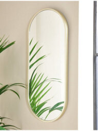 Deenz Losange Wall Mounted Mirror Golden-Tone Oval/pill Metallic Finish Aluminium & Glass Frame Curved Border  71 X 30.8 X 1.8 Cm