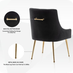 Seynar Velvet Tufted Dining Chairs With Gold Legs Set Of 2, Black, Upholstered For Living Or Study Room - thumbnail 4
