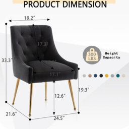 Seynar Velvet Tufted Dining Chairs With Gold Legs Set Of 2, Black, Upholstered For Living Or Study Room - thumbnail 5