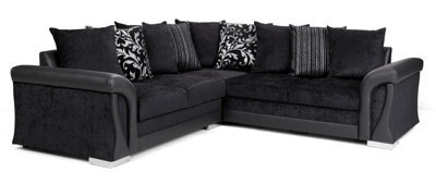 Corner Sofa Bed Vigo With Storage Black Fabric/ Faux Leather Scatter Back Cushions - image 1