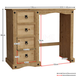 Lassic Vida Designs Corona Solid Pine 4 Drawer Dressing Table - thumbnail 2