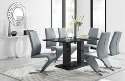 Furniturebox Imperia Black High Gloss 6 Seater Dining Table With Structural 2 Plinth Column Legs And 6 Elephant Grey Faux Leather Willow Chairs - thumbnail 1