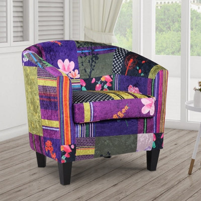 Tub Chair Armchair Club Chair In Patchwork Fabric - image 1