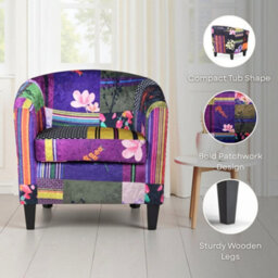 Tub Chair Armchair Club Chair In Patchwork Fabric - thumbnail 8