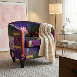 Tub Chair Armchair Club Chair In Patchwork Fabric - thumbnail 9