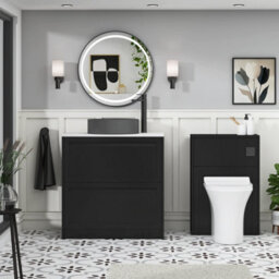 Royal Bathrooms Royal Bathroom Elmore 800mm Matt Nocturne Black Freestanding Countertop Bathroom Vanity Unit 2 Drawer With Art Round Basin - thumbnail 5