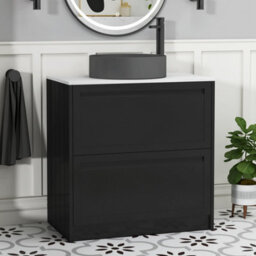 Royal Bathrooms Royal Bathroom Elmore 800mm Matt Nocturne Black Freestanding Countertop Bathroom Vanity Unit 2 Drawer With Art Round Basin - thumbnail 1