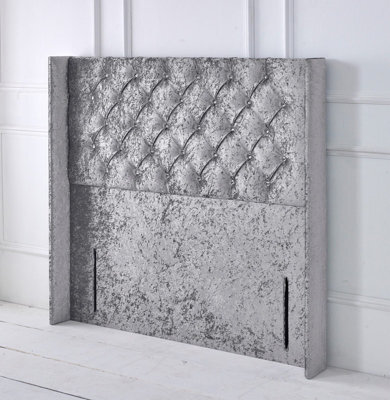"Adore Designs Chesterfield Winged Crushed Velvet 3Ft Single 50"" Floor Standing Headboard - Grey"