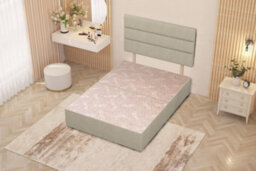 Somnior Beds Somnior Chambery Tweed Fabric 3Ft Single Divan Bed Base With Upholstered Headboard Natural - thumbnail 3