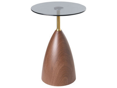 Wyld And Coco Round Side Table With Tempered Glass Top, Brown Woodlike Iron Base, Gold Accent, 41Cm X 57Cm - image 1