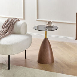 Wyld And Coco Round Side Table With Tempered Glass Top, Brown Woodlike Iron Base, Gold Accent, 41Cm X 57Cm - thumbnail 2