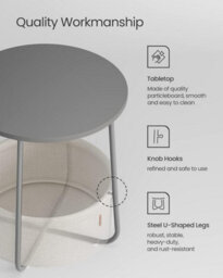 Songmics Vasagle Modern Side Table, Round End Table With Large Fabric Basket, Ideal For Living Room Or Bedroom, Cement Grey And Cloud White - thumbnail 4