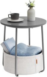 Songmics Vasagle Modern Side Table, Round End Table With Large Fabric Basket, Ideal For Living Room Or Bedroom, Cement Grey And Cloud White - thumbnail 7