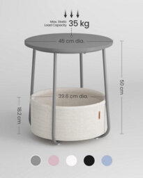 Songmics Vasagle Modern Side Table, Round End Table With Large Fabric Basket, Ideal For Living Room Or Bedroom, Cement Grey And Cloud White - thumbnail 2