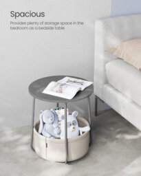 Songmics Vasagle Modern Side Table, Round End Table With Large Fabric Basket, Ideal For Living Room Or Bedroom, Cement Grey And Cloud White - thumbnail 3