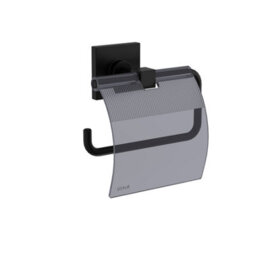 Vitra Root Matt Black Toilet Roll Holder With Cover - thumbnail 1