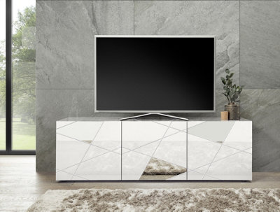 FurniComp LTD Furnicomp Giulia 3 Door White Gloss Tv Unit With Mirrors - image 1