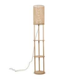 Valuelights Elsa Natural Wooden 3 Tier Floor Lamp With Bamboo Shade And Storage Shelves
