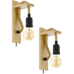 Stylish 2 Pack Led Wall Light Sconce With Modern Wood And Rope Design