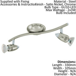 Adjustable Twin Ceiling Spot Light With Two Matching Wall Lights In Satin Nickel Chrome - thumbnail 2