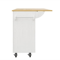 Abrihome Modern Kitchen Island On Wheels, Wood Grain Finish With Snack Shelves & Extendable Storage, Mobile Buffet Cabinet, White - thumbnail 8