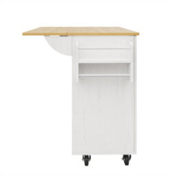 Abrihome Modern Kitchen Island On Wheels, Wood Grain Finish With Snack Shelves & Extendable Storage, Mobile Buffet Cabinet, White - thumbnail 7