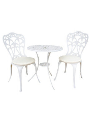 Sh&g Scotney 2 Seat Bistro Set - 3 Piece Round Table & Chairs - White Cast Aluminium With Cream Cushions - Indoor & Outdoor - image 1