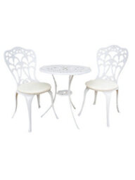 Sh&g Scotney 2 Seat Bistro Set - 3 Piece Round Table & Chairs - White Cast Aluminium With Cream Cushions - Indoor & Outdoor